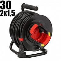 Подовжувач на котушці 30м для газонокосарки, тримера, електропили з виносною розеткою (15356)