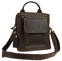 Мужская кожаная сумка-барсетка с ручкой и ремнем через плечо планшет мессенджер коричневая gmSMVP144