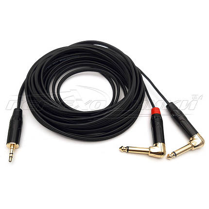 Аудіокабель 3.5 mm стерео to 2*6.3 mm моно jack у екрані (преміум'якість), фото 1
