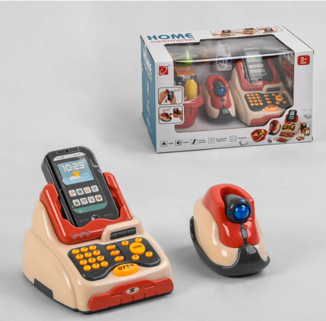 Касовий апарат 668-93 на батарейках, підсвітка, 18 предметів, звук, сканер, термінал, продукти, фото 1