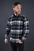 Мужская утепленая байковая рубашка в клетку серая | мужская теплая кашемировая рубашка Турция 1120 М