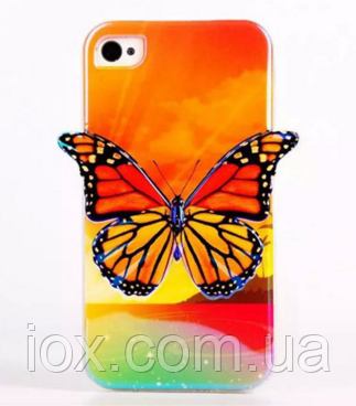 Силиконовый оранжевый чехол бабочка для Iphone 5/5S
