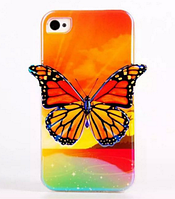 Силиконовый оранжевый чехол бабочка для Iphone 5/5S
