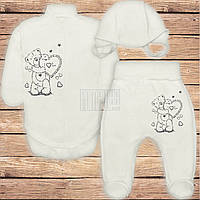 56 0-1 месяц зимний теплый комплект костюмчик на выписку для новорожденных с флисом начесом ФУТЕР 3916 БЖВ