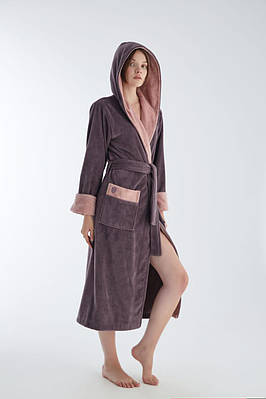 Турецький Махровий Халат Жіночий з Каптуром Nusa Ліловий 4145