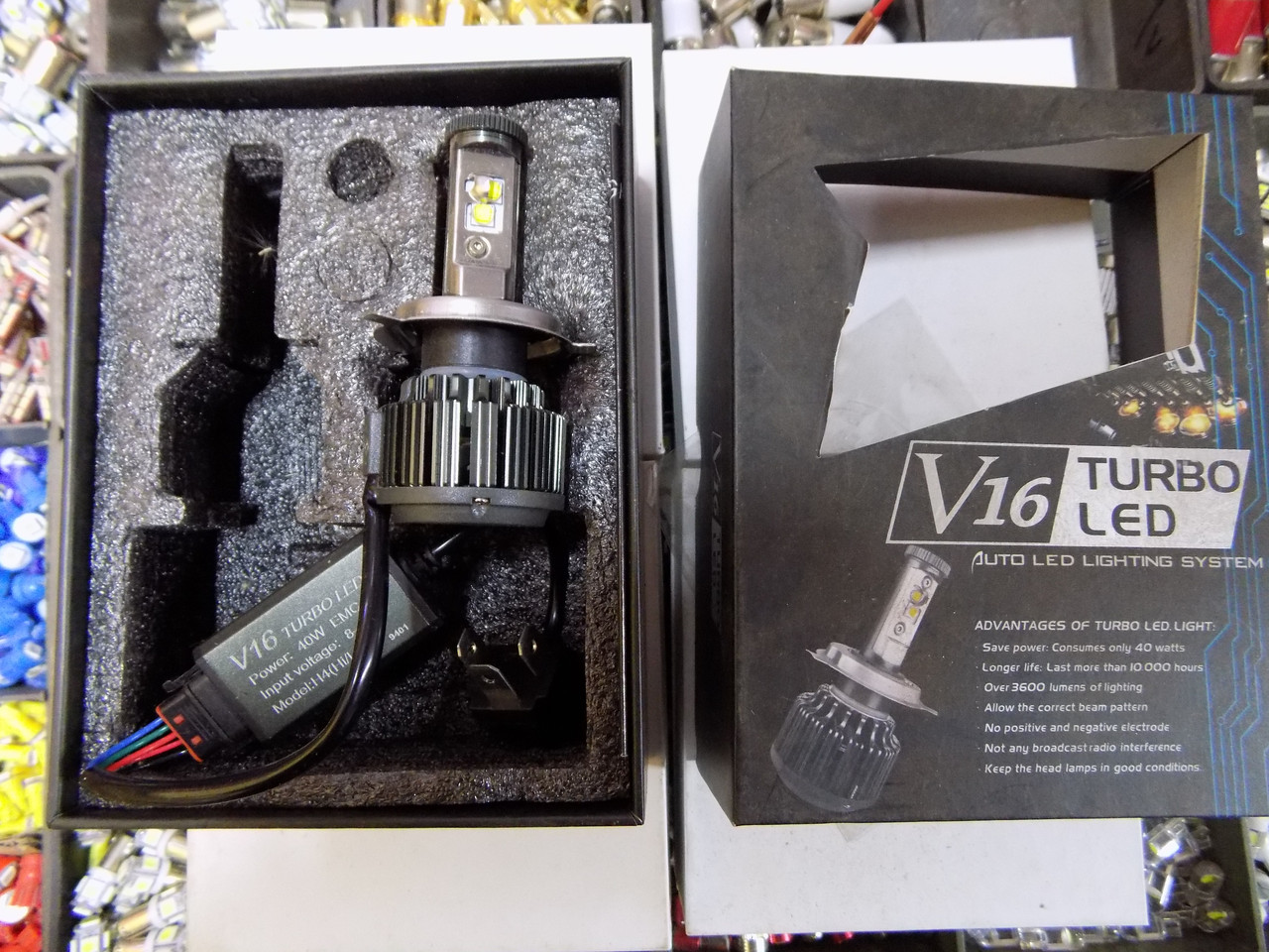 Світлодіодні лампи LED автомобільної фари (Turbo LED) Н4 40W 6000 K (виробництво LED, Китай) V18