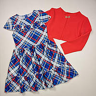 Сукня з болеро на дівчинку 116,122,128. Колір болеро червоний, колір сукні синій у клітинку