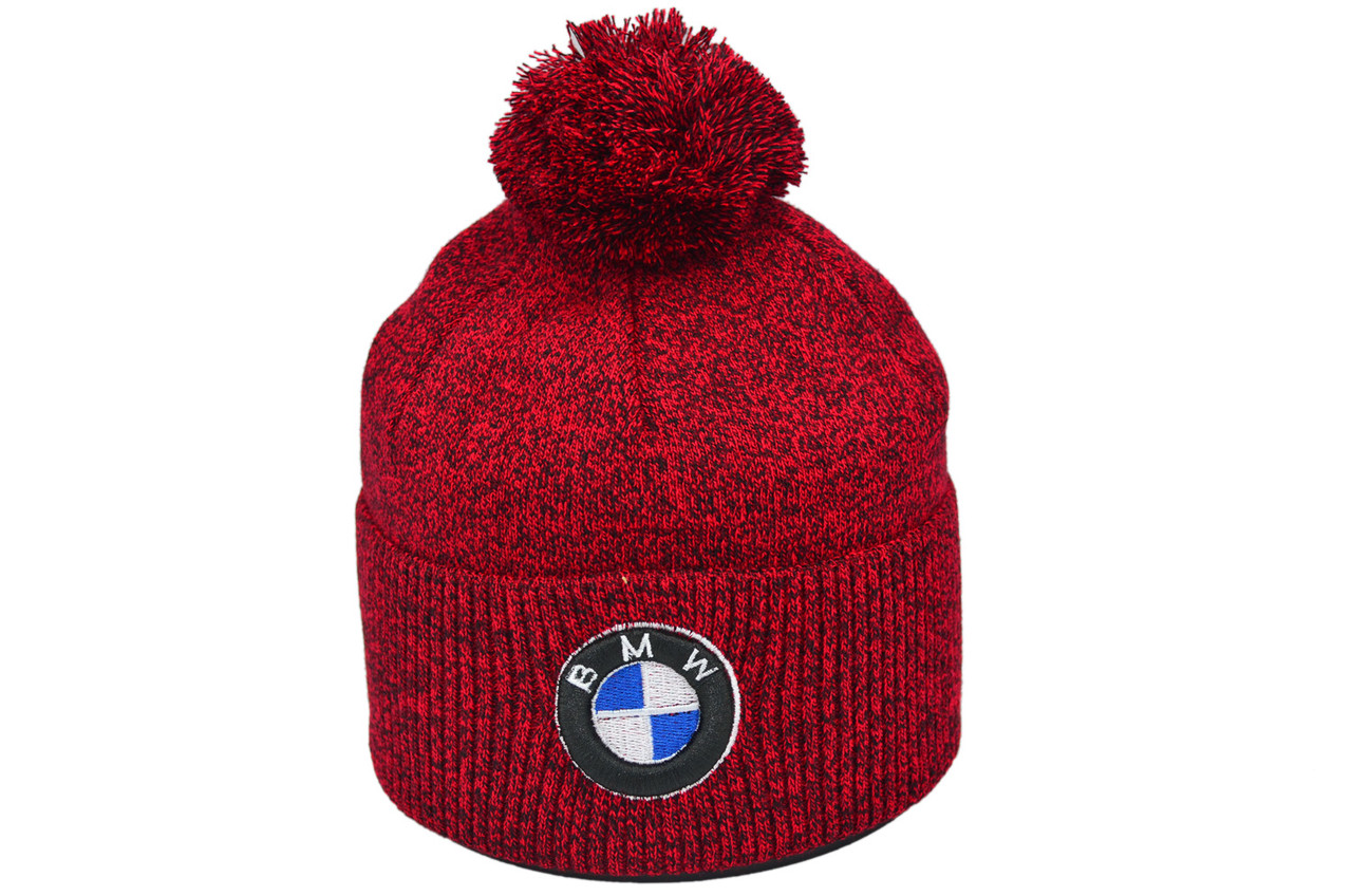 Шапка з помпоном Flexfit BMW 55-59 см красный меланж (F-0918-614)