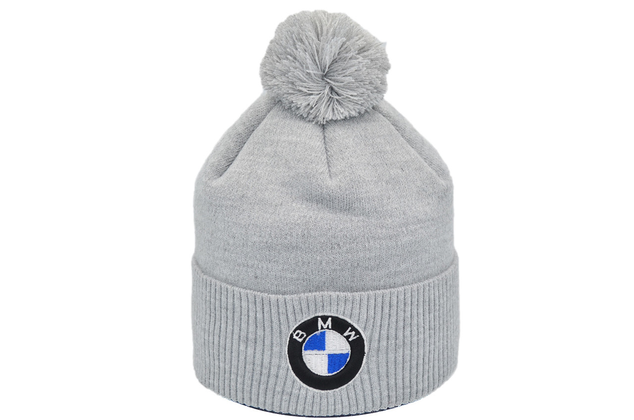Шапка з помпоном Flexfit BMW 55-59 см светло-серая (F-0918-622)