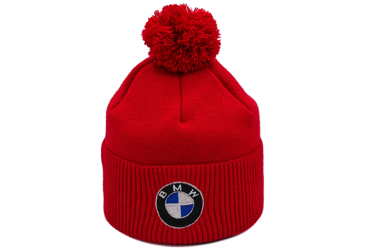 Шапка з помпоном Flexfit BMW 55-59 см красная (F-0918-625)