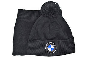 Комплект Flexfit шапка з помпоном і снуд BMW 55-59 см чорний (F-0918-637), фото 4