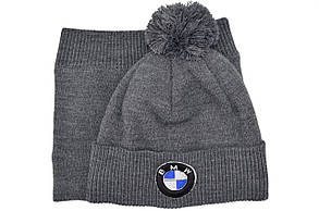 Комплект Flexfit шапка з помпоном і снуд BMW 55-59 см сірий (F-0918-639), фото 4