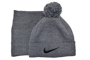 Комплект Flexfit шапка з помпоном і снуд Nike 55-59 см сірий (F-0918-644), фото 4