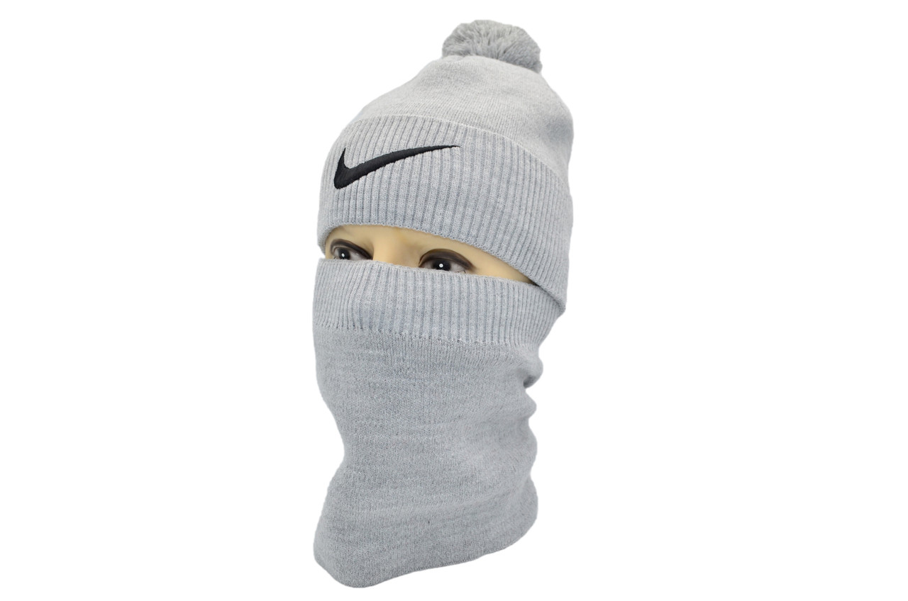 Комплект Flexfit шапка з помпоном і снуд Nike 55-59 см світло-сірий (F-0918-646)