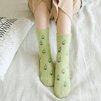 Женские теплые носки, зеленые с принтом Авокадо, р. 35-39