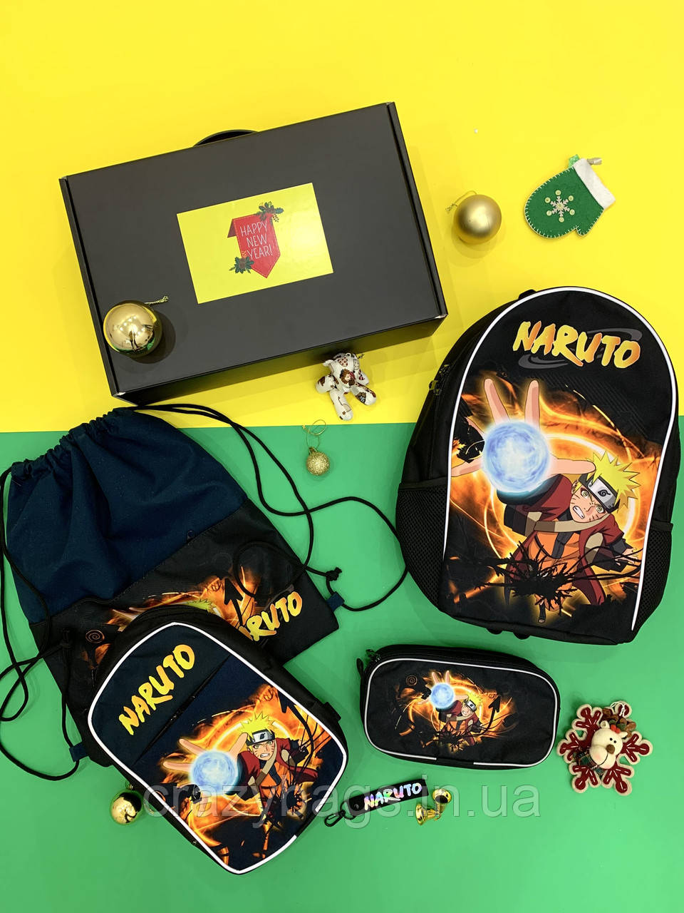 Шкільний набір: шкільний рюкзак для хлопчика, сумка через плече, пенал, сумка для сменки Наруто Naruto