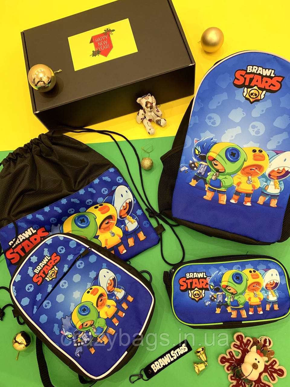 Шкільний набір: шкільний рюкзак для хлопчика, сумка через плече, пенал, сумка для сменки Бравл Старс