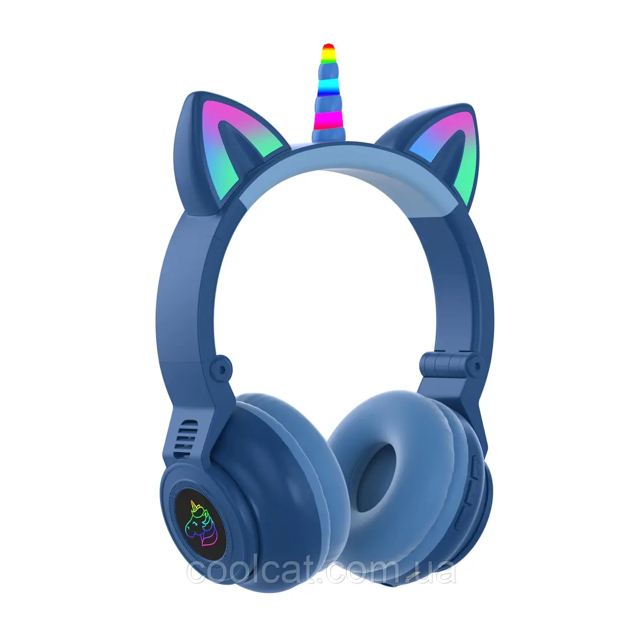 Бездротові навушники LED з котячими вушками/єдиноріг STN-27 / Дитячі бездротові блютуз навушники Синій