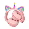 Бездротові навушники LED з котячими вушками/єдиноріг STN-27 / Дитячі бездротові блютуз навушники Рожевий, фото 4