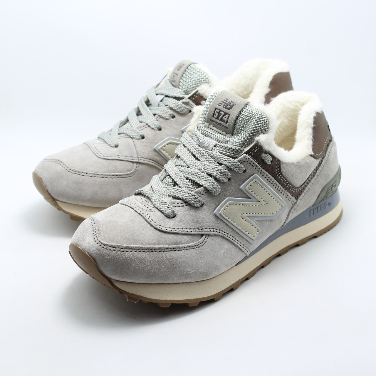 Кроссовки Женские New Balance ML574ST, Замш, Зимние, Теплые, Светло ...