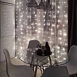 Гірлянда штора-водоспад світлодіодна завіса 3х2 м з перехідником холодний білий, фото 2