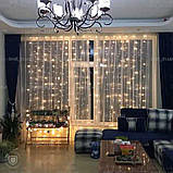 Гірлянда штора-водоспад світлодіодна завіса 3х2 м з перехідником теплий білий, фото 3