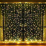 Гірлянда штора-водоспад світлодіодна завіса 3х2 м з перехідником теплий білий, фото 4