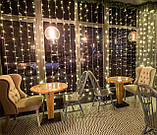 Гірлянда штора-водоспад світлодіодна завіса 3х2 м з перехідником теплий білий, фото 7