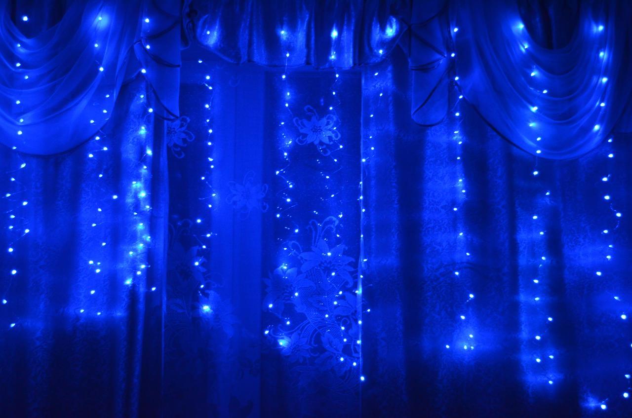 Гірлянда штора-водоспад світлодіодна завіса 3х2 м з перехідником синя, фото 1