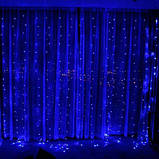 Гірлянда штора-водоспад світлодіодна завіса 3х2 м з перехідником синя, фото 2
