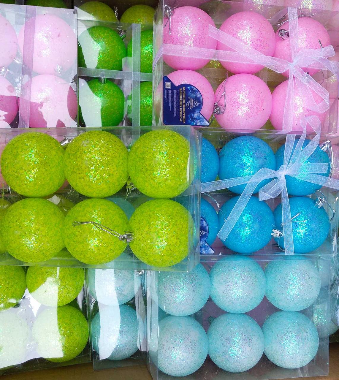 Ялинкова новорічна куля 7 см 6 шт. набір ялинкові новорічні іграшки, фото 1