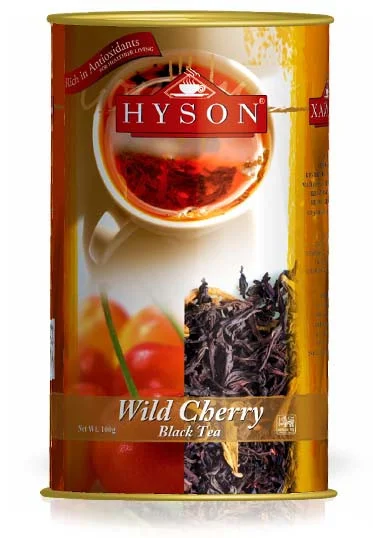 ЧАЙ ЧОРНИЙ ТА ЗЕЛЕНИЙ КРУПНОЛИСТОВИЙ HYSON WILD CHERRY З АРОМАТОМ ВИШНІ 100 Г У БАНЦІ