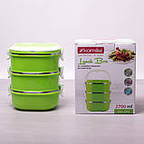 Ланч бокс потрійний Kamille KM-2114 Зелений 2700мл Ланч бокс для обідів із пластику та нержавіючої сталі, фото 7