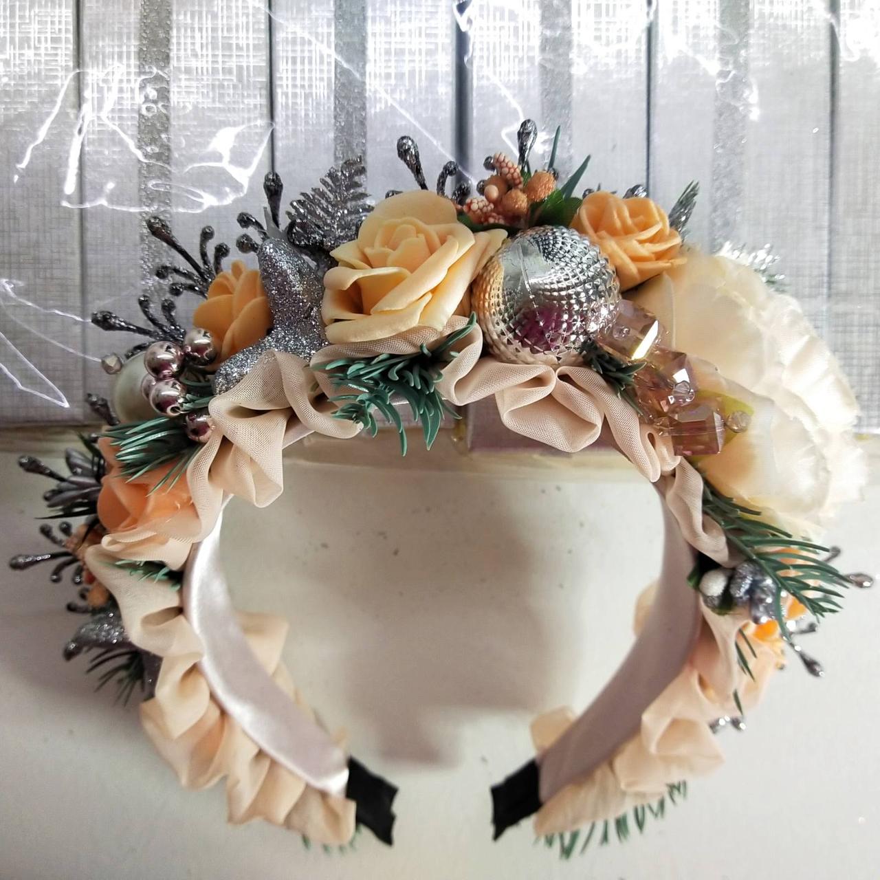 Розкішний 3D новорічний обруч ялинка іграшка новорічний вінок 1 шт, фото 1