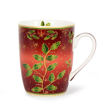 Чашка для чаю новорічна з порцеляни у червоному кольорі "Чарівний падуб" Palais Royal