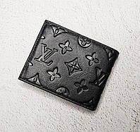 Черный кожаный мужской кошелек Louis Vuitton, компактный бумажник Louis Vuitton из кожи для мужчин