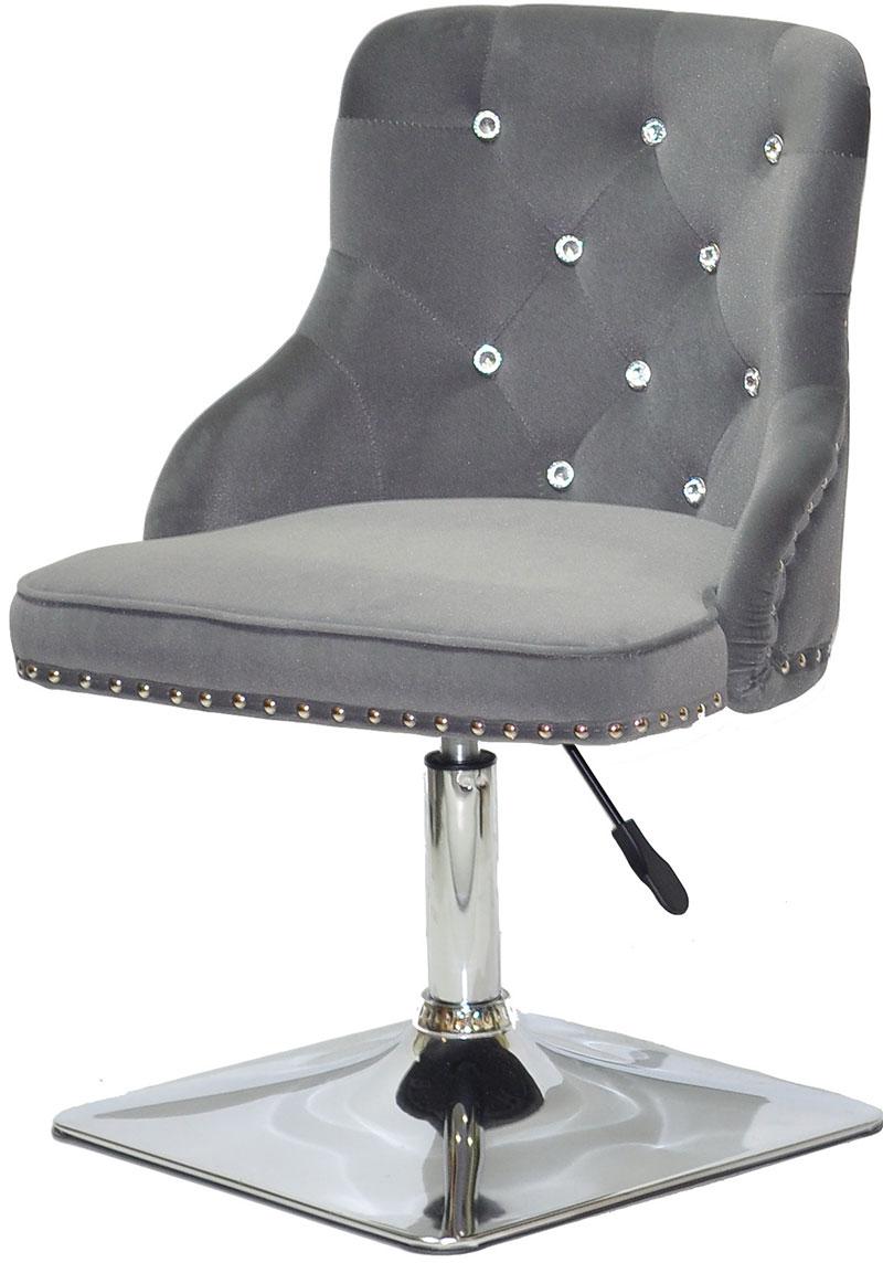 Стілець Olimp SV 4CH-Base сірий 1004 велюр зі стразами Swarovski, на хромованій квадратній опорі, фото 1
