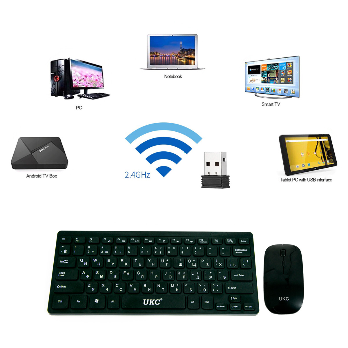 Беспроводная мышка и мини клавиатура Mini keyboard UKC - KM901, Черный комплект клавиатура и мышь (VF) - фото 1 - id-p1536111323