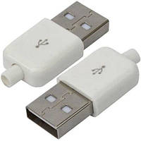 Штекер USB тип A, под шнур, бакелит, белый, 1уп-100шт