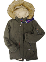 Детская зимняя куртка парка хаки на ребенка, на рост 134-140 см