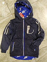 Двухсторонняя куртка ветровка на мальчика темно синяя 128-134 см