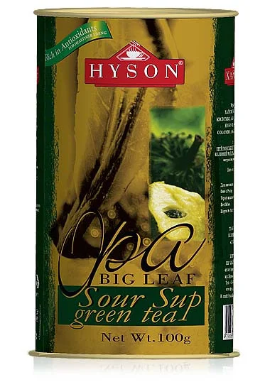 ЧАЙ ЗЕЛЕНИЙ КУПНОЛИСТОВИЙ HYSON OPA SOUR SUP З ШМАТОКАМ САУСЕПА 100 Г БАНКА