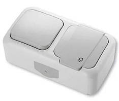Блок вимикач 1кл. + розетка з з/к сірий IP54 Viko Palmiye 90555581