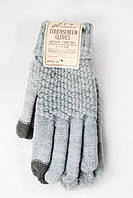 Сенсорні В'язані рукавички Тачскрін iTouch для сенсорних екранів. Оригінальний подарунок для хлопця дівчини Сірий без узора