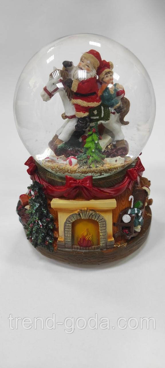 Снігова куля / новорічний скляна куля зі снігом, музичний/Дід Мороз на конячці
