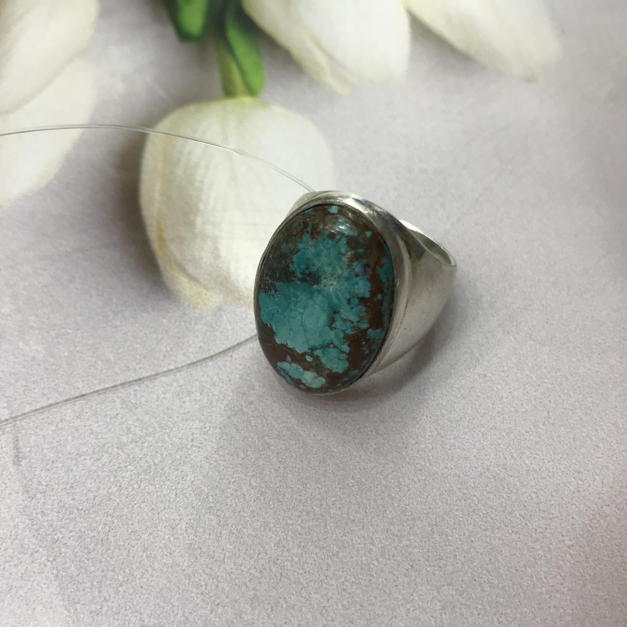 Бірюза овальне кільце з бірюзою 17,7 розмір бірюза в сріблі Індія, фото 1
