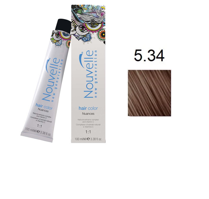 Фарба для волосся Nouvelle Hair Color 5.34 світло-золотистий мідно-коричневий 100 мл