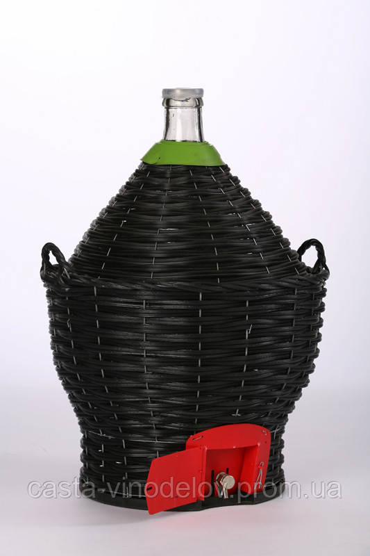 Бутель-деміджон із краном для вина та пластиковою кришкою, Італійське скло об'єм — 17 літрів