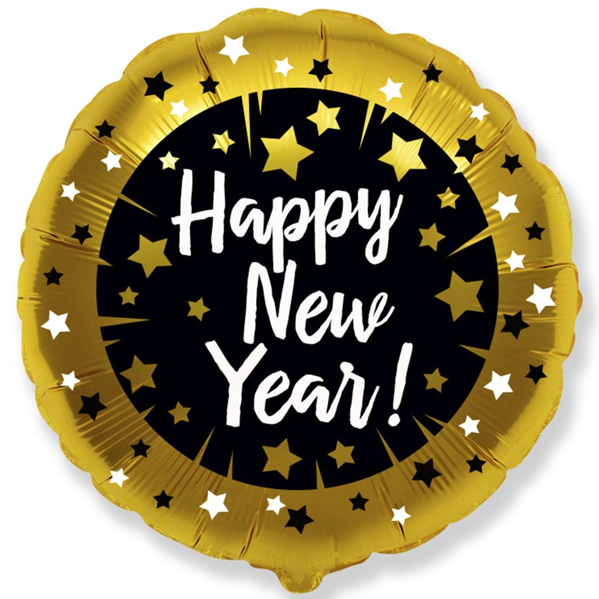 Коло фольговане 18" "Happy New Year" чорно-золоте