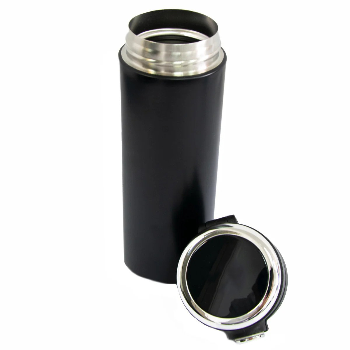 Уцінка! Чорна термокружка з датчиком температури Vacuum cup, термочашка для чаю з індикатором 420 мл